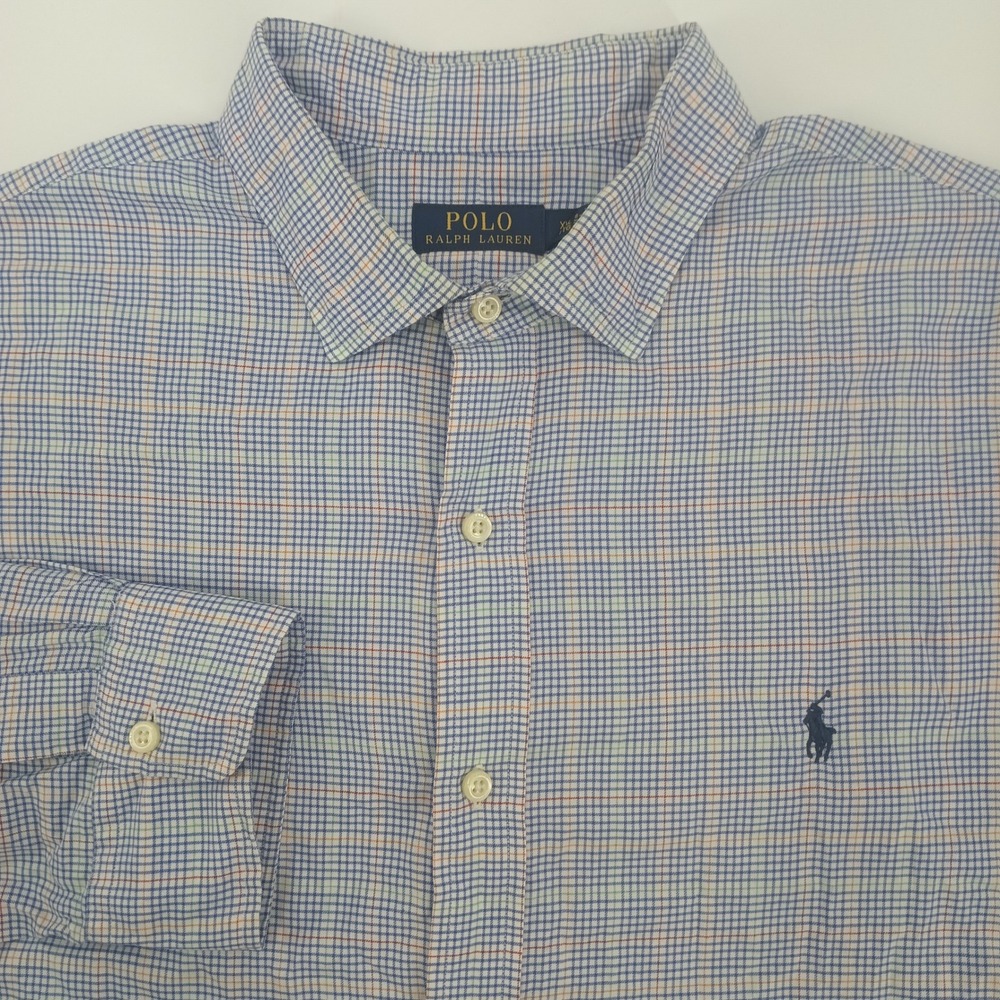 Polo Ralph Lauren Mens XXL Blue Orange Green Micro Check Button Down Shirt XXL
